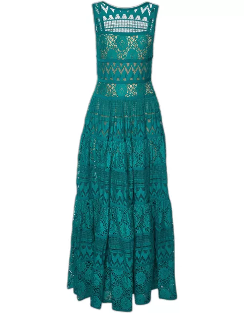 Elie Saab Green Lace Sleeveless Maxi Dress