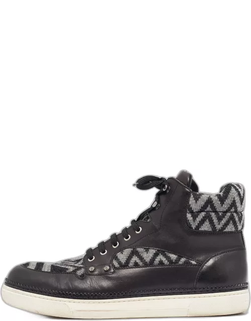 Louis Vuitton Black/Grey Fabric and Leather Trainer High Top Sneaker
