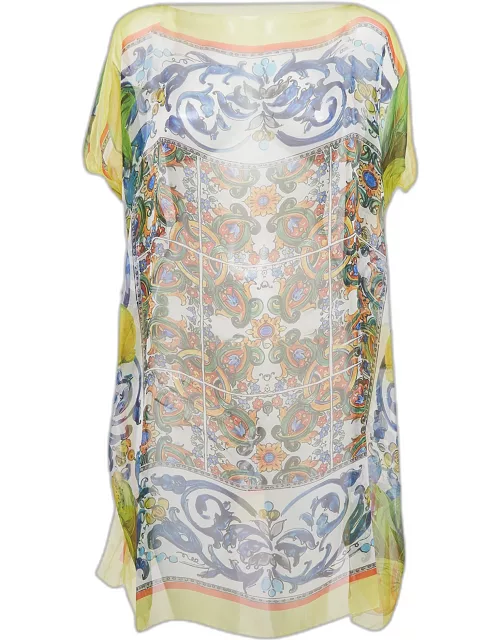 Dolce & Gabbana Multicolor Majolica Print Silk Semi Sheer Cover Up Kaftan Dress