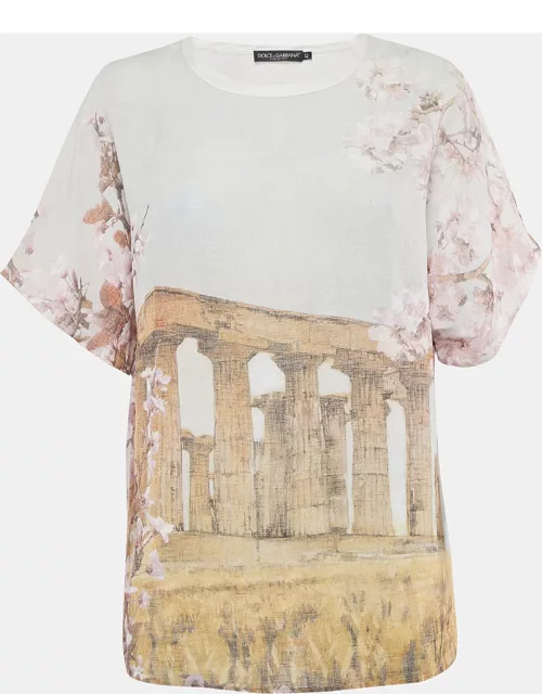Dolce & Gabbana Floral Print Linen Short Sleeve Top