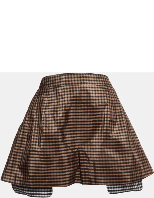 Dior Brown Vichy Print Silk High Waist Shorts