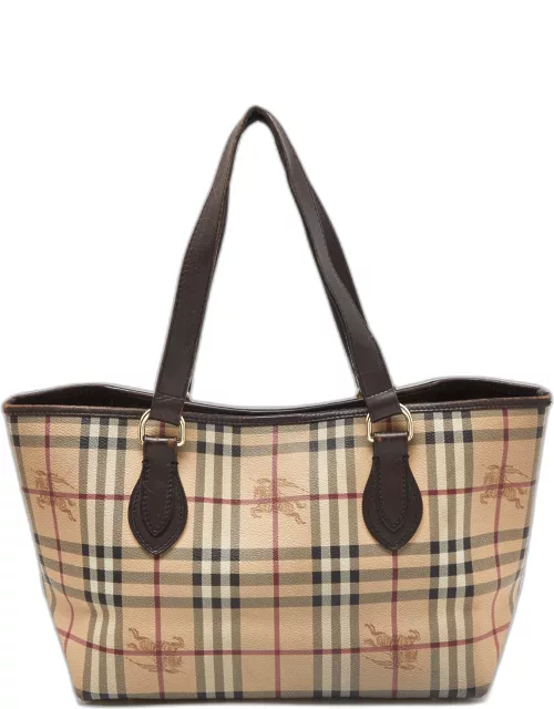 Burberry Brown/Beige Haymarket Check PVC and Leather Regent Tote