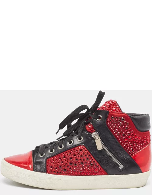 Gina Red/Black Leather Crystal Embellished High Top Sneaker