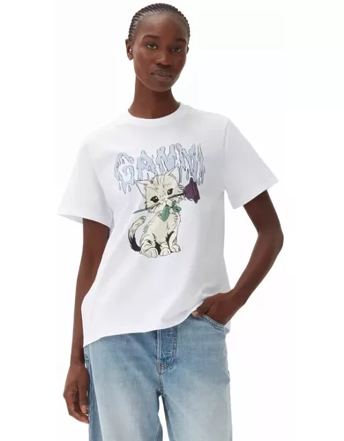 GANNI Relaxed Cat T-shirt in White