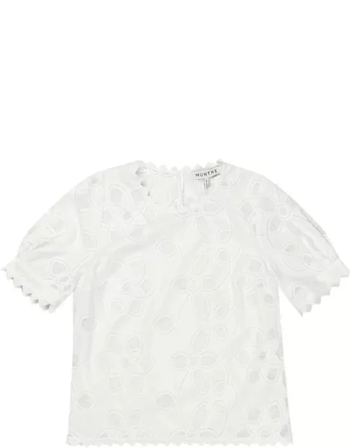 MUNTHE Moskva Floral Cut Out Top - White