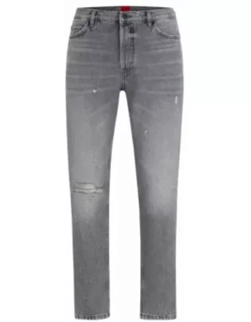 Tapered-fit regular-rise jeans in gray denim- Grey Men's Jean