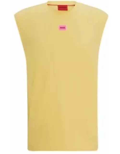 Sleeveless cotton-jersey T-shirt with logo label- Yellow Men's T-Shirt
