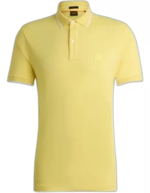 Slim-fit polo shirt in washed stretch-cotton piqu- Yellow Men's Polo Shirt