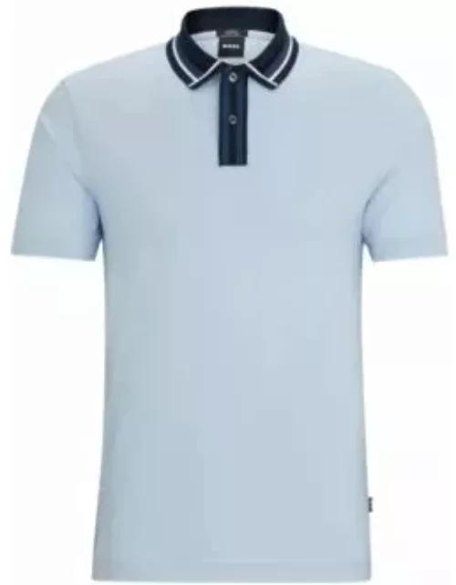 Mercerized-cotton slim-fit polo shirt with contrast stripes- Light Blue Men's Polo Shirt