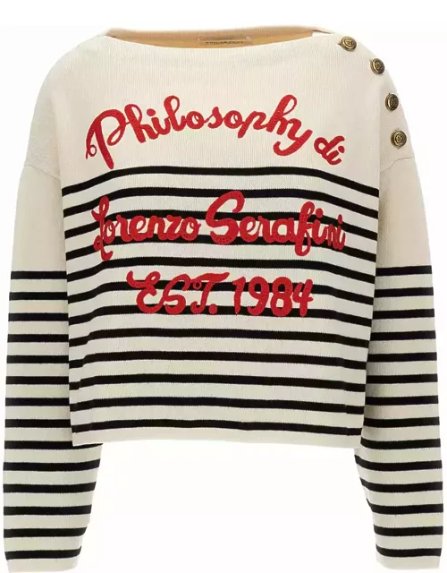Philosophy di Lorenzo Serafini Black & White Boat Neck Sweater In Cotton Blend Woman