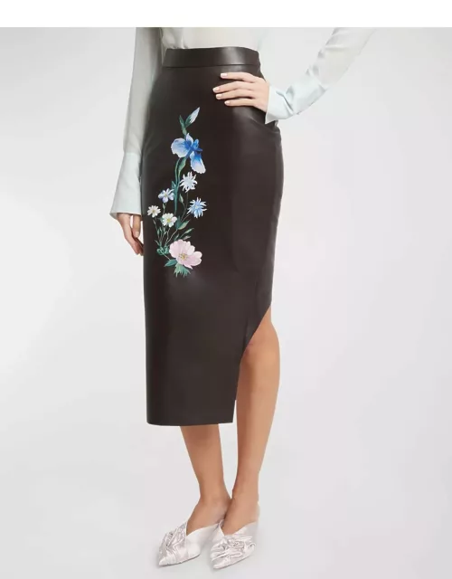 Leather Pencil Skirt with Floral Detail