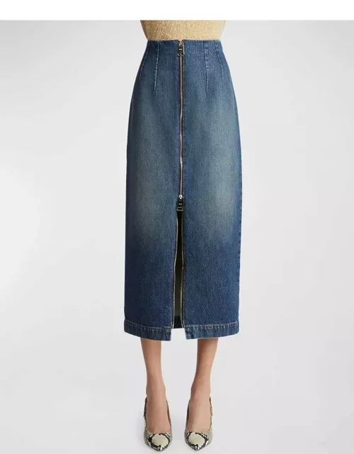Ruly Zip-Front Midi Denim Skirt