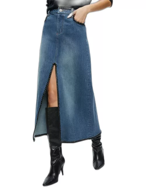 Rye Denim Maxi Skirt with Vegan Leather Tri