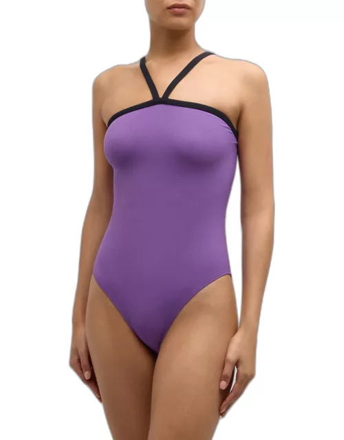 Contrast Piping One-Piece Swimsuit