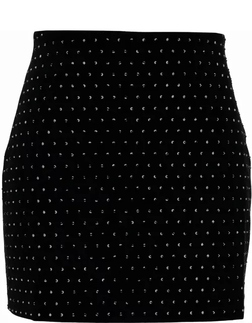 The Andamane nerea Black Mini-skirt With All-over Rhinestone In Polyester Blend Woman
