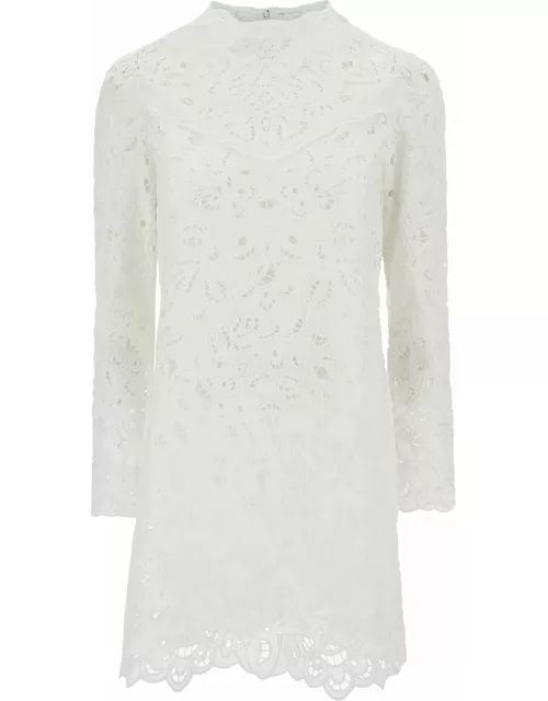 Isabel Marant daphne Mini White Dress With Flower Embroidery In Guipure Woman