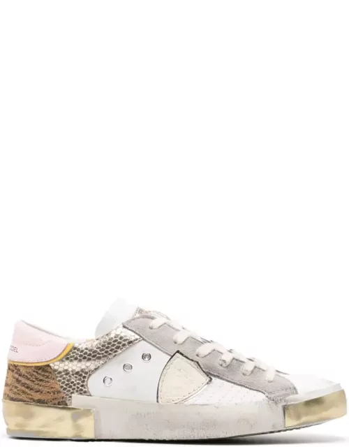 Philippe Model Prsx Low Sneakers - White, Animalier And Gold