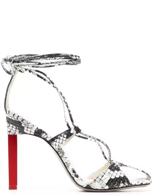 The Attico Adele Snakeskin-print Sandals In Black And White Leather Woman