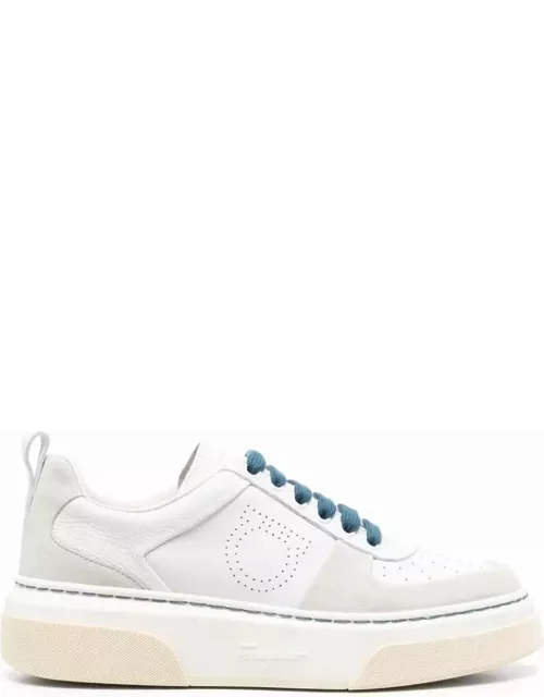 Ferragamo White Cassina Low Top Sneakers In Suede Leather Woman