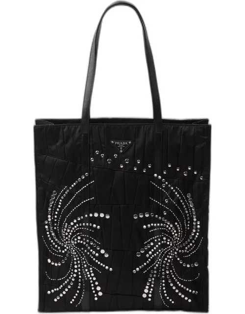 Embellished Quilted Nylon Tote Bag