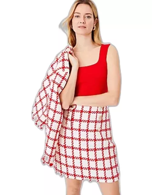 Ann Taylor Petite Plaid Tweed Button A-Line Skirt