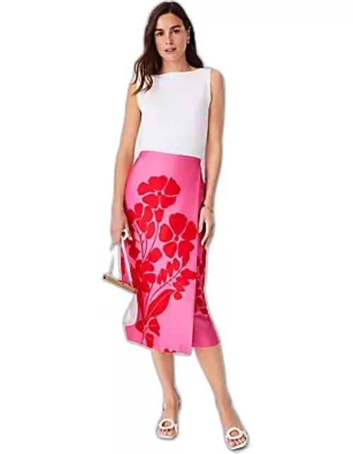 Ann Taylor Petite Floral Wrap Column Midi Skirt