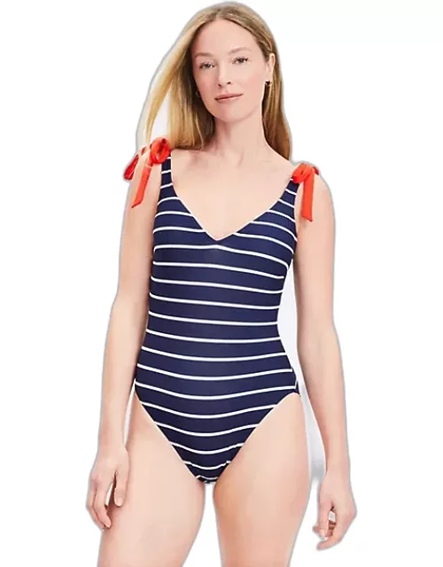 Loft LOFT Beach Striped Plunge Bow Tie One Piece Swimsuit