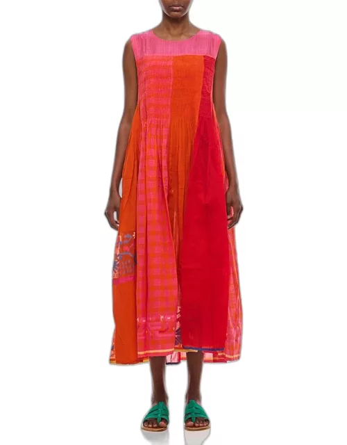 Injiri Cotton And Silk Midi Dress Orange
