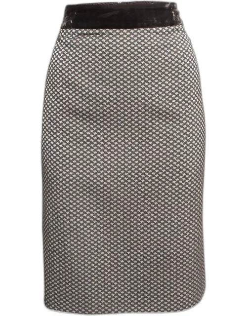 Armani Collezioni Brown Velvet Trim Check Jacquard Pencil Skirt