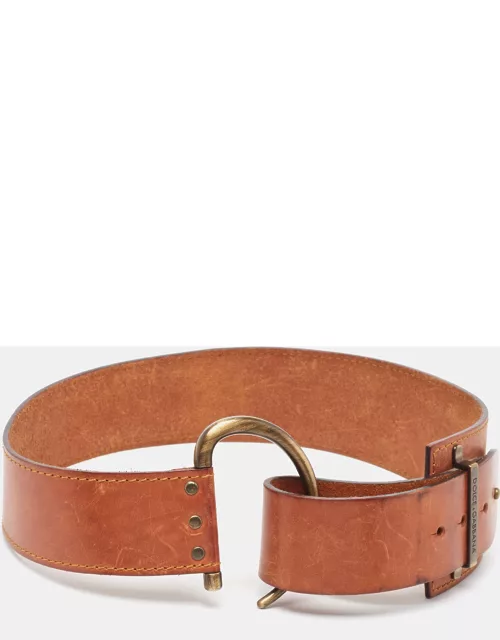 Dolce & Gabbana Brown Leather Metal Detail Buckle Wide Belt 85C