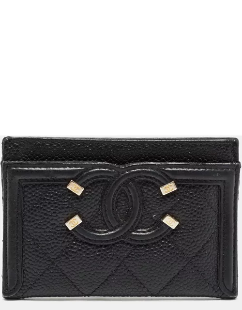 Chanel Black Caviar Leather CC Filigree Card Holder