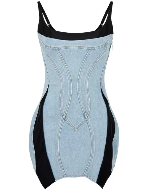 Mugler Panelled Denim Mini Dress - Blue - 40 (UK12 / M)