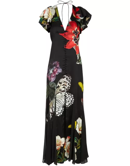 Alice + Olivia Fara Floral-print Satin Maxi Dress - Black - 12 (UK16 / XL)