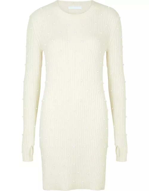 Helmut Lang Bead-embellished Ribbed Cotton-blend Dress - Ivory - M (UK12 / M)