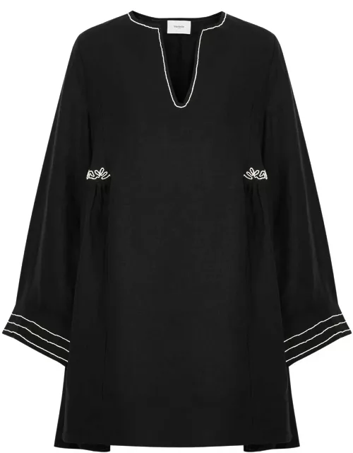 Merlette Riverside Embroidered Linen Mini Dress - Black - L (UK14 / L)