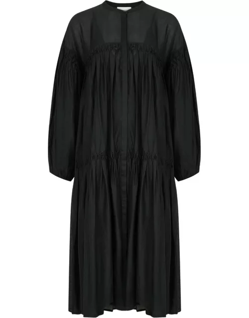 Merlette Elysium Tiered Cotton Midi Dress - Black - L (UK14 / L)