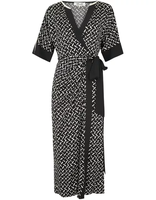 Diane Von Furstenberg Dorothea Printed Jersey Midi Wrap Dress - Black - XL (UK16 / XL)