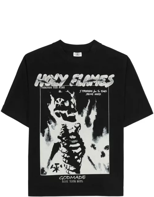 God Made Holy Flames Printed Cotton T-shirt - Black