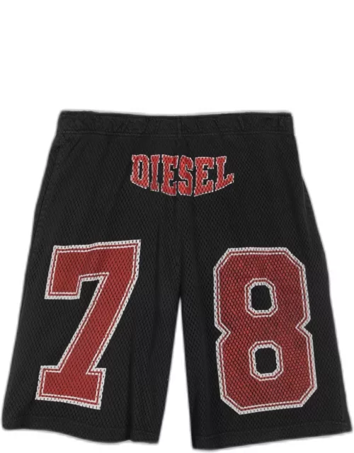Diesel P-tain-short Black cotton mesh basket shorts with logo - P Tain Short