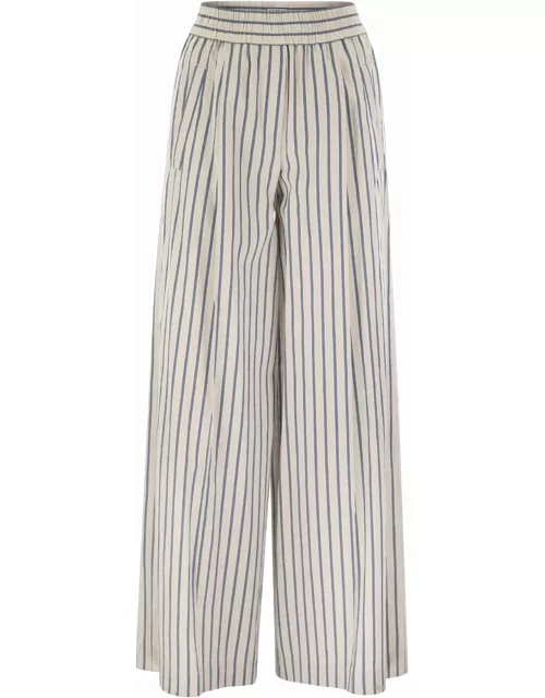 Brunello Cucinelli Loose Track Trousers In Wrinkled Cotton Linen Poplin