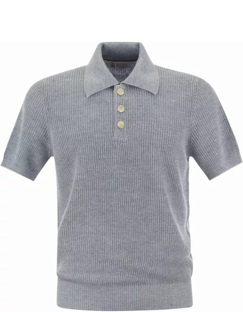 Brunello Cucinelli Linen And Cotton Half-rib Knit Polo Shirt With Contrasting Detailing