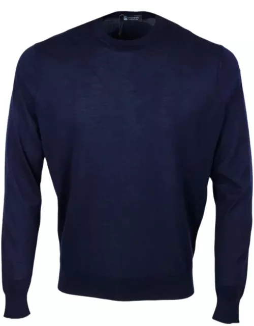 Colombo Light Crew Neck Long Sleeve Sweater In Fine 100% Cashmere And Silk With Special Processing On The Profile Of The Neck