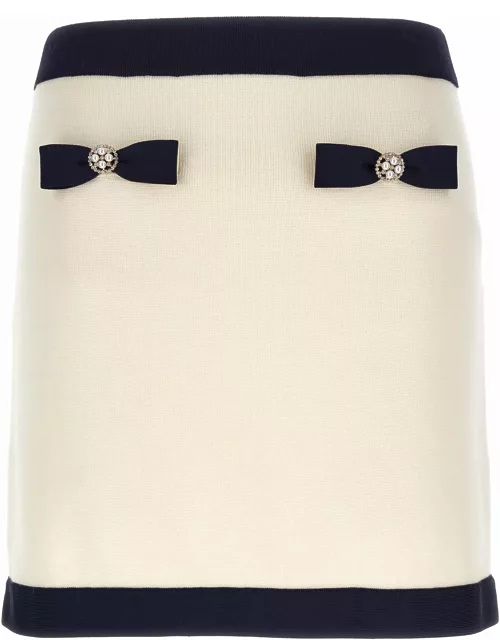 self-portrait cream Knit Bow Mini Skirt