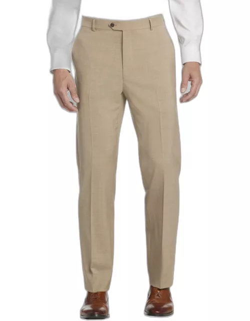 JoS. A. Bank Men's Traveler Collection Tailored Fit Italian Wool Flat Front Dress Pants, British Tan