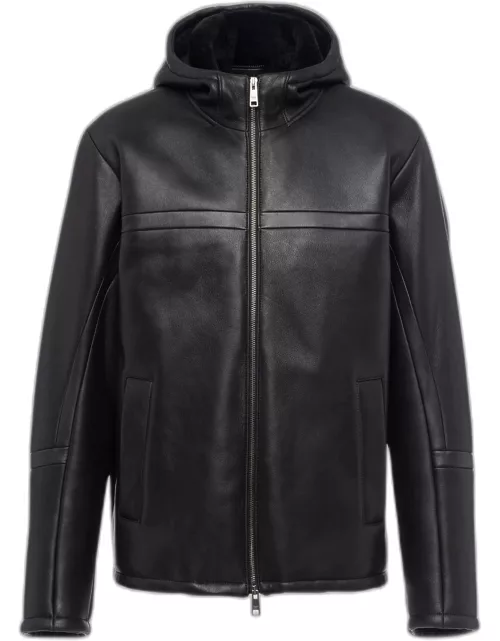 Men's Hooded Leather & Shearling Jacket