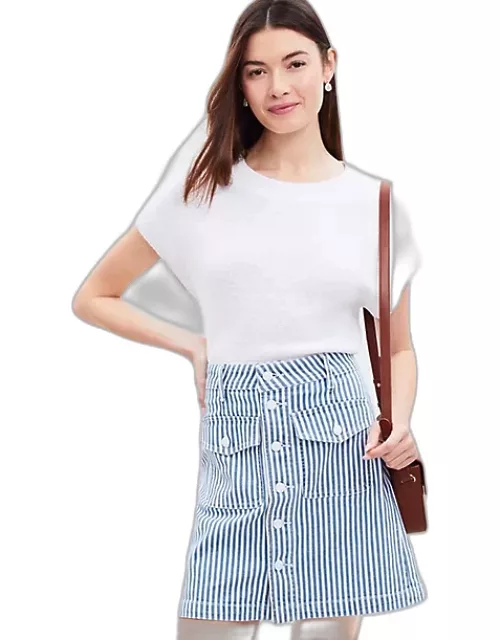 Loft Patch Pocket Denim Skirt in Blue Railroad Stripe