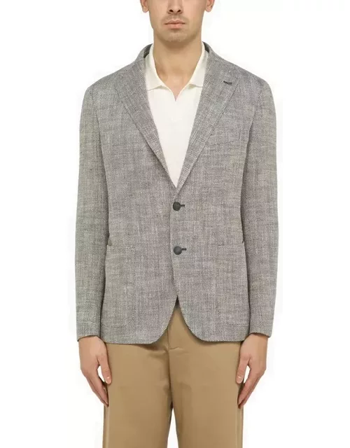 Single-breasted herringbone jacket in silk and linen