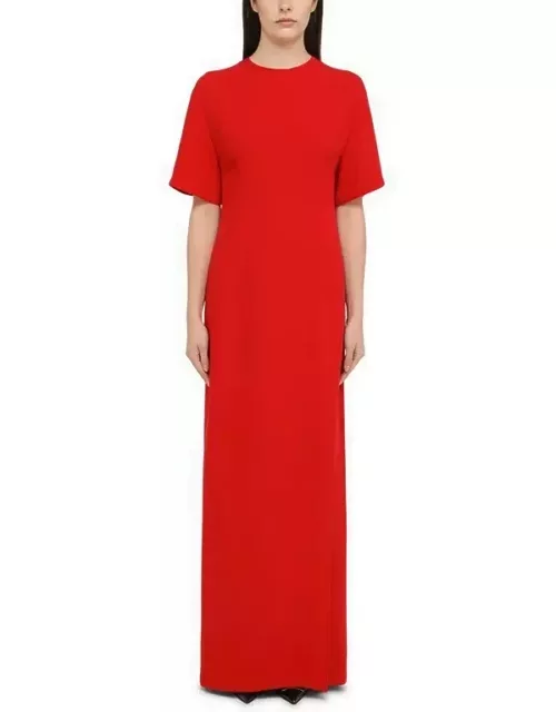 Red silk long dress with slit