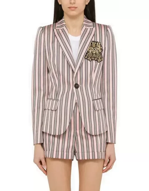 Pink/blue striped single-breasted jacket in cotton blend