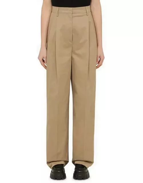 Khaki cotton trousers with pleat